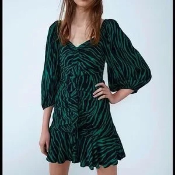 Zara Animal Printed Mini Dress Puff Sleeve Size Medium M NWT Bloggers Favorite - Picture 6 of 14